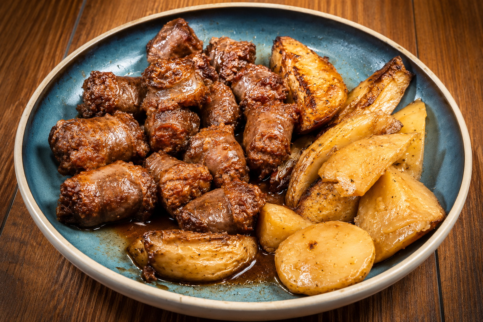 Carne en salsa con patatas a lo pobre en Cafetería Restaurante Dallas